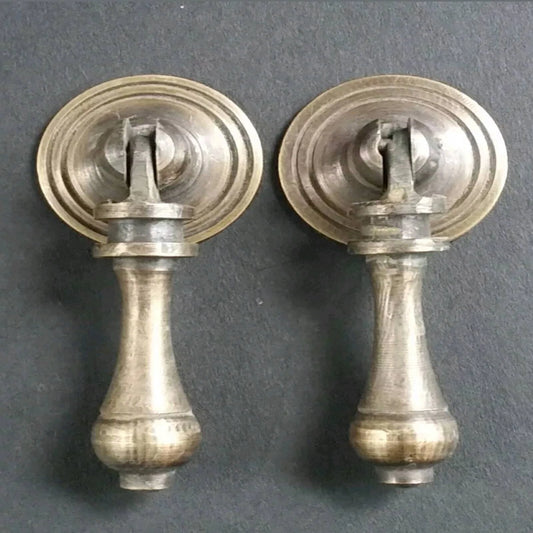 2 Antique Tear Drop Pendant Handle Pulls Knobs w. screws 1 1/8" round Backplate #H3