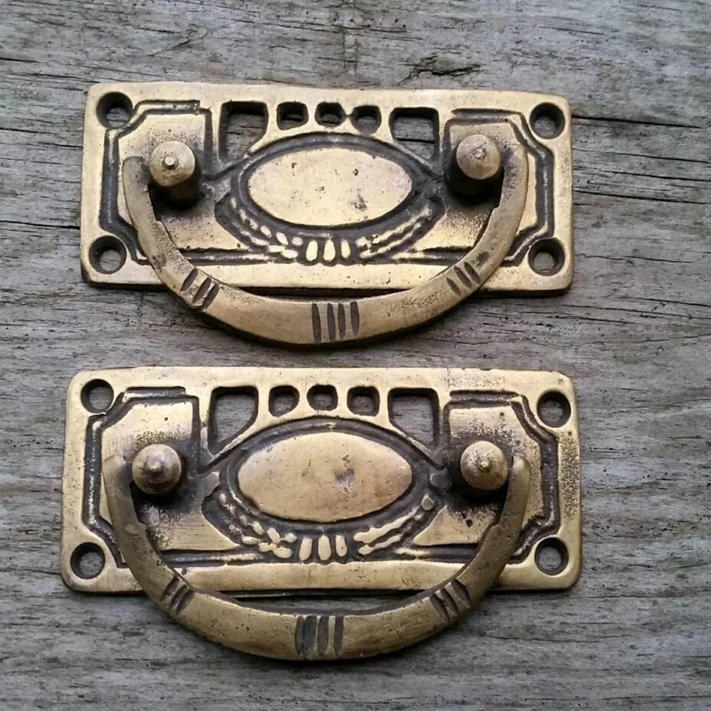 2 Solid Brass Arts and Crafts style drawer pull handles hardware #H33