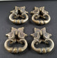 4 Small Ornate Drop Ring Drawer Pulls Handles Hardware in Solid Brass w. Star Floral back Plate #H14