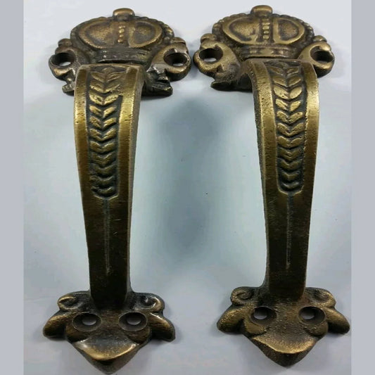 2 Solid Brass Antique Large Strong, Trunk, Door Handles 6-3/4" tall #P10