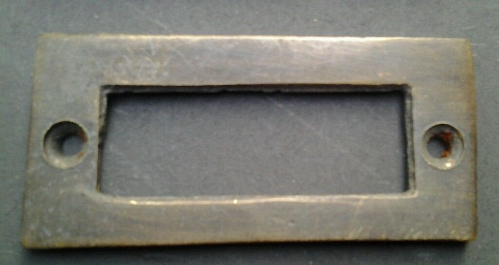 6 antique vintage brass file cardholder label holder 2 3/16" x 1" #F3