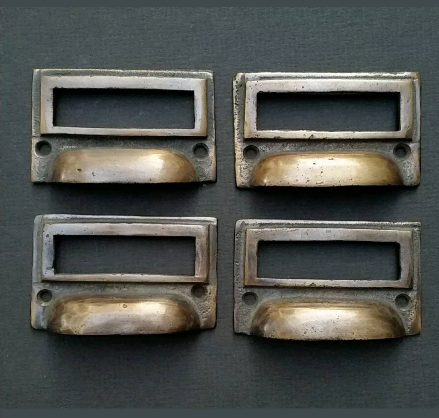 4 Antique style Card File Cabinet Handle, File Label Holders, Cup Bin Pull Handles, Organizing #F1