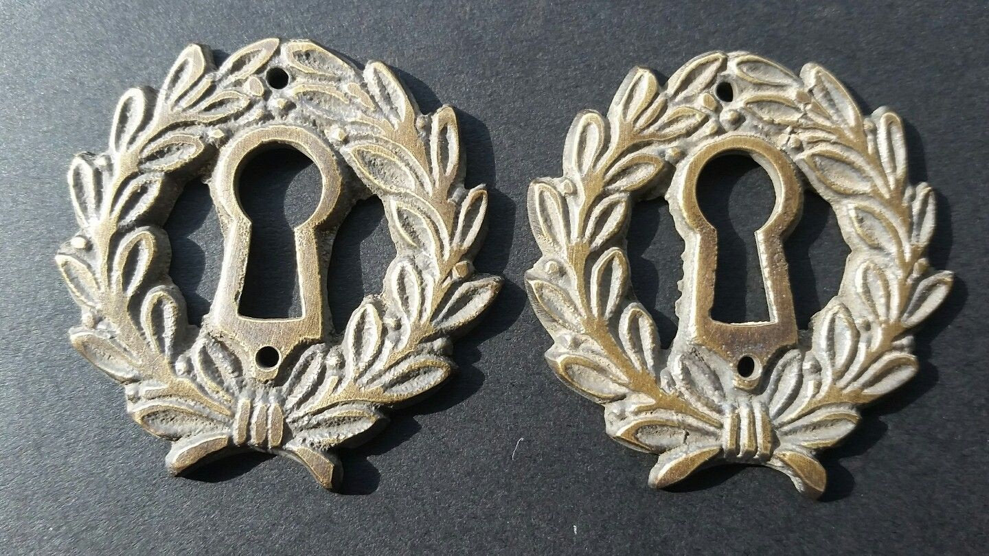 2 Antique Style ,French ,Eschutcheons Key Hole Cover,Doors Locks,Brass,2 1/4" jewelry part #E10