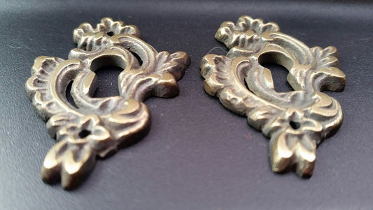 2 Antique Brass French Keyhole Escutcheons Ornate Fancy Keyhole Escutcheon #E15