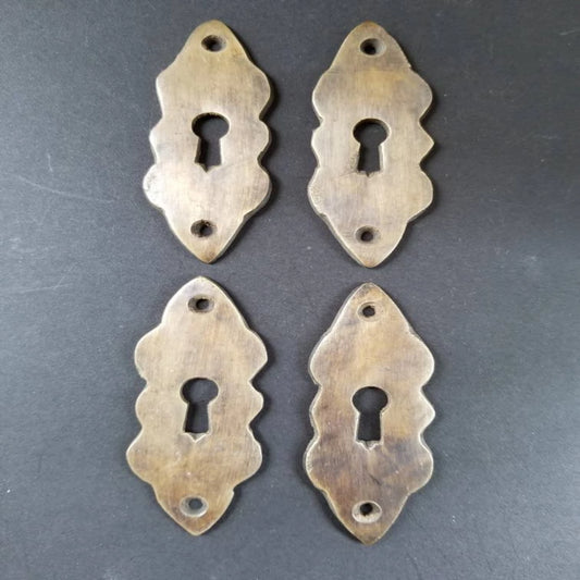 4 vintage antique Brass Escutcheons, Key Hole Covers ,Doors, Lock, Solid Brass, Jewelry component #E3