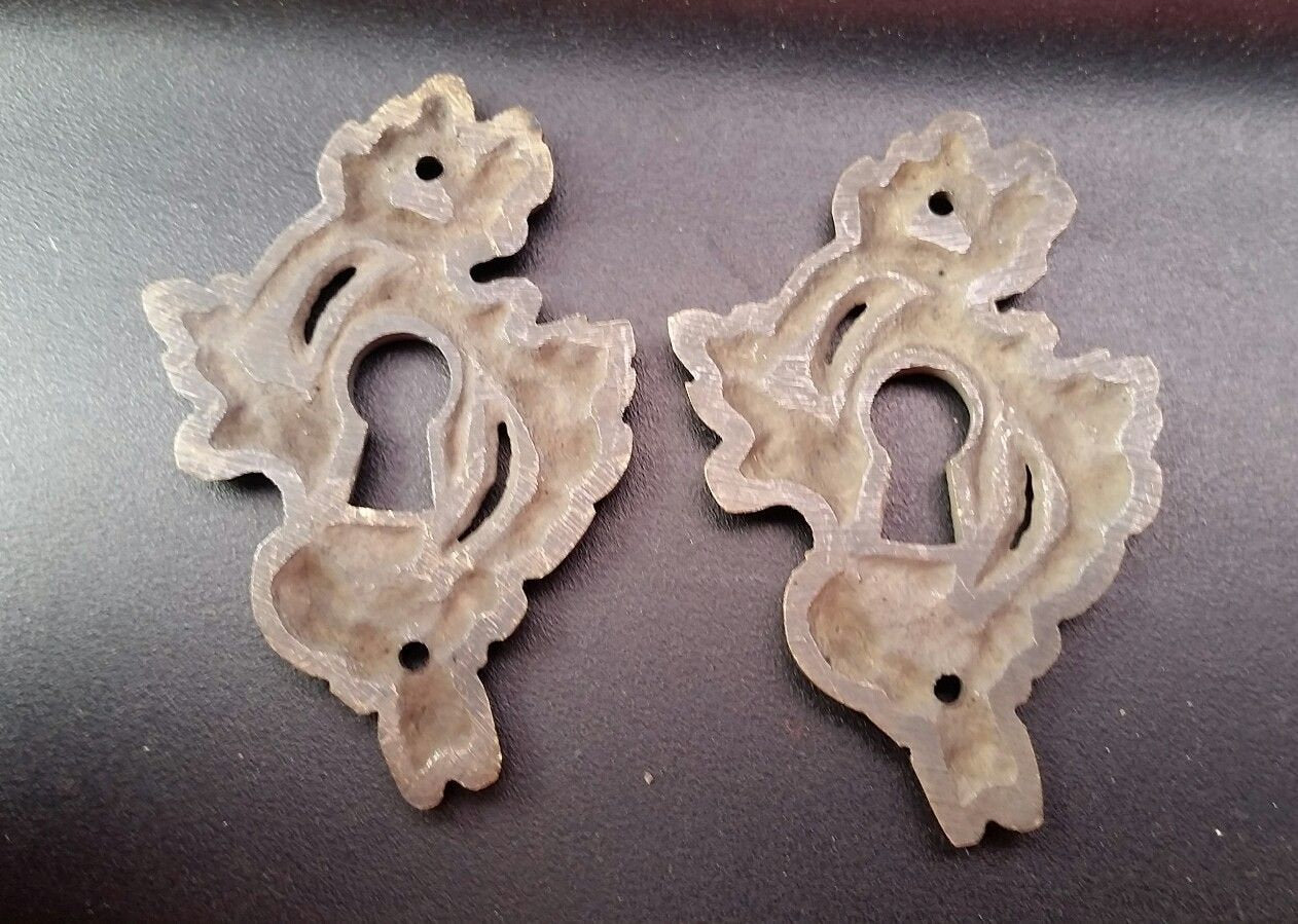 2 Antique Brass French Keyhole Escutcheons Ornate Fancy Keyhole Escutcheon #E15