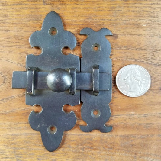 Ornate Antique Type Solid Brass Door Latch Lock Bolt Barn Gate Cabinet 4" tall #X7