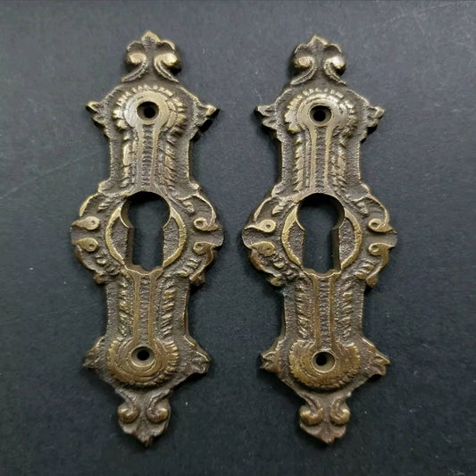 2 Antique, Brass, Keyhole Cover, French Escutcheons, Hardware, Doors and locks 3 1/4" #E20