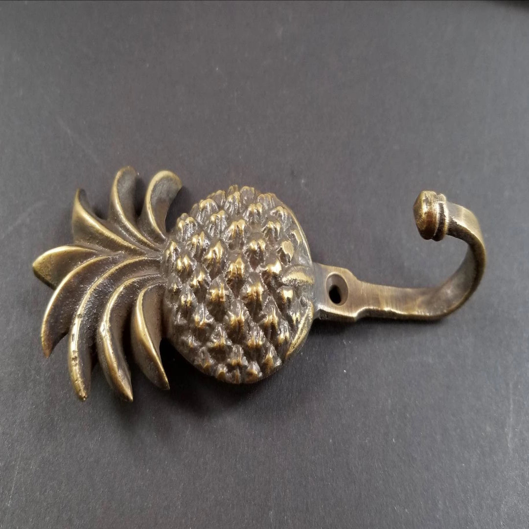 4 1/4" PINEAPPLE Design ,Strong HOOK Hanger, Brass Coat Hat Towel, Hanger, Tropical Décor, Robe #C13