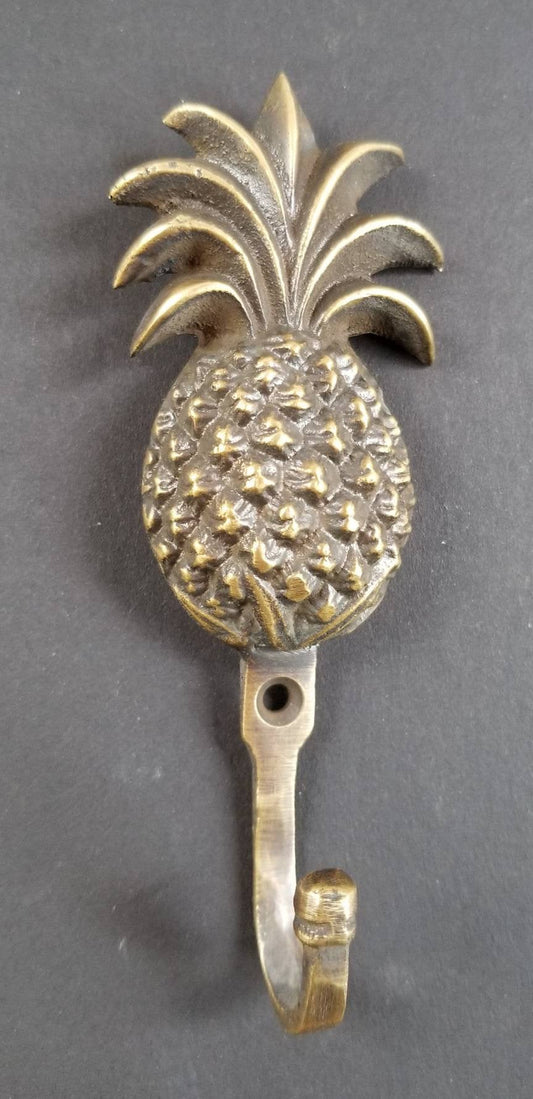 4 1/4" PINEAPPLE Design ,Strong HOOK Hanger, Brass Coat Hat Towel, Hanger, Tropical Décor, Robe #C13