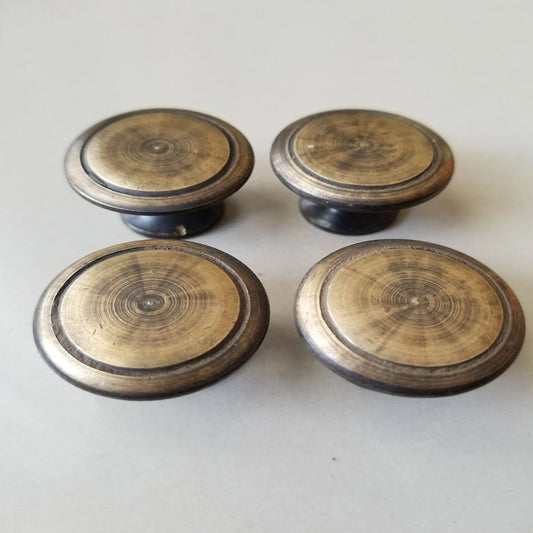 4 Antique Style Brass Cabinet Knobs Cupboard Drawer Round Pull Handle 1-3/16" dia. #K21