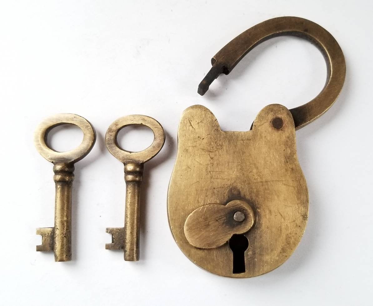 Brass Lock Love Lock, Commitment, Paris Bridge, Valentine w.2 Ornate Keys Solid Quality Brass Large#L2