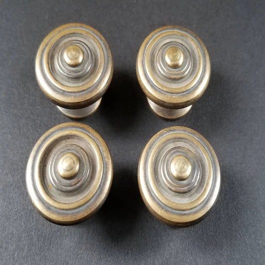 4 Ant. Vtg. Style Brass Simple Modern Round Knobs Handles Pulls 15/16"dia. #K20