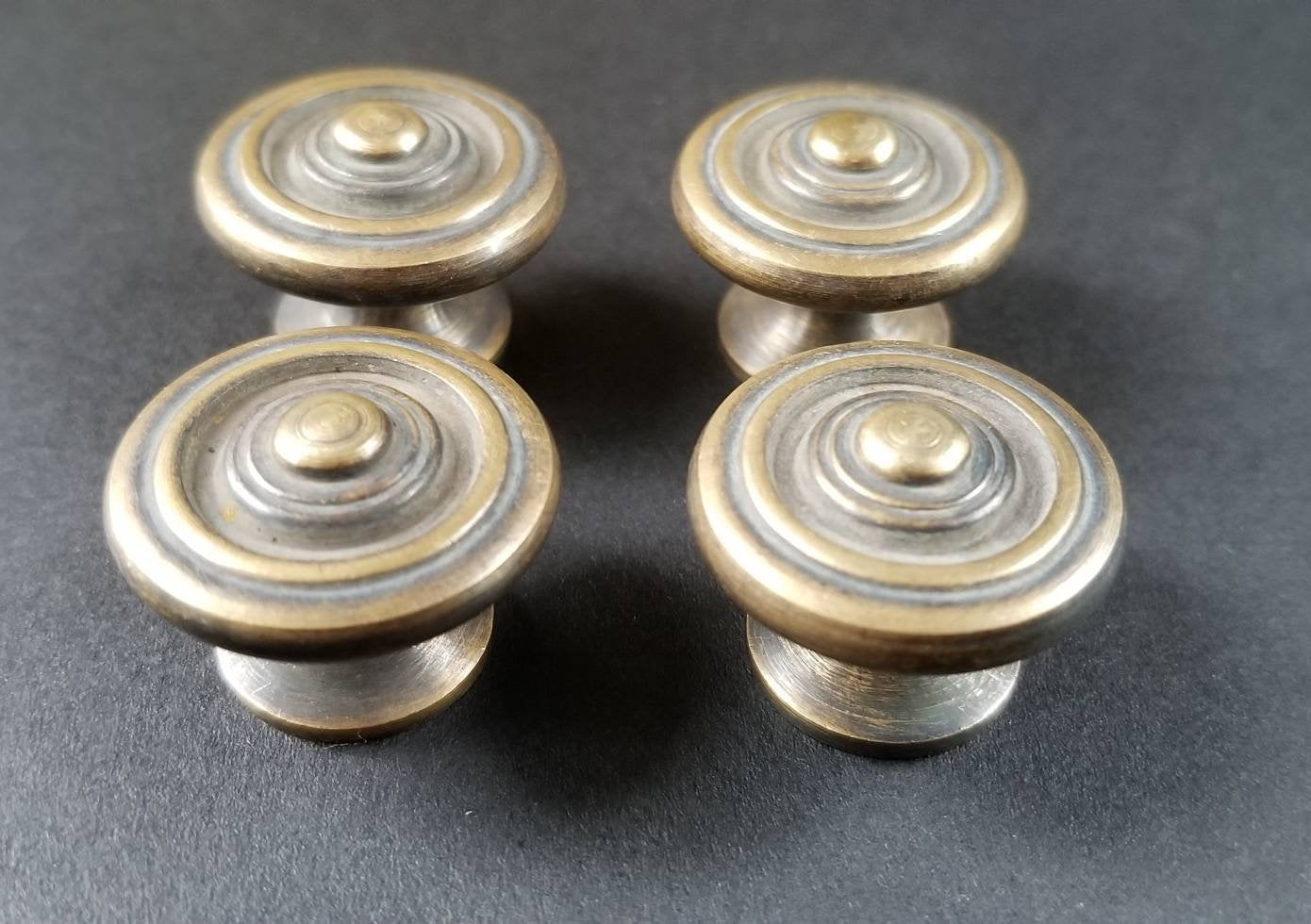 4 Ant. Vtg. Style Brass Simple Modern Round Knobs Handles Pulls 15/16"dia. #K20