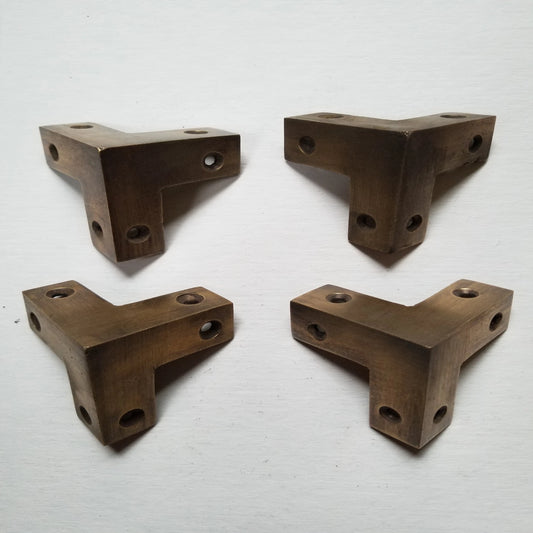 4 Rare Square Antique Industrial Solid Brass Box Chest Corner Bracket, Brace Embellishment #X3