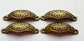 4 Solid antique brass ornate cabinet apothecary drawer bin pull handles 4 1/8"wide #A1