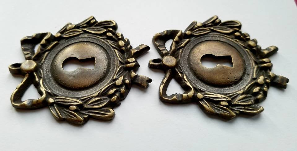 Set of  French Brass Escutcheon, Keyhole Cover,Door,Lock, French Country, approx 2 1/2" dia. #E12