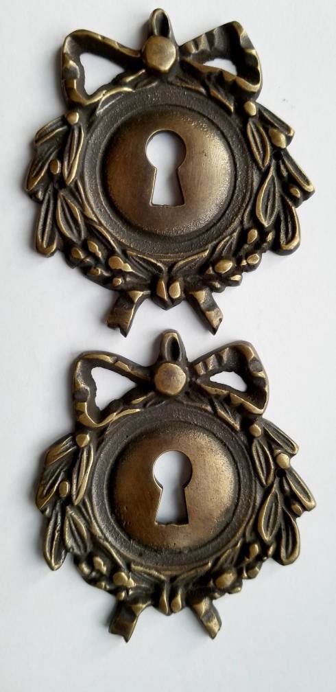 Set of French Brass Escutcheon, Keyhole Cover,Door,Lock, French Country, approx 2 1/2" dia. #E12