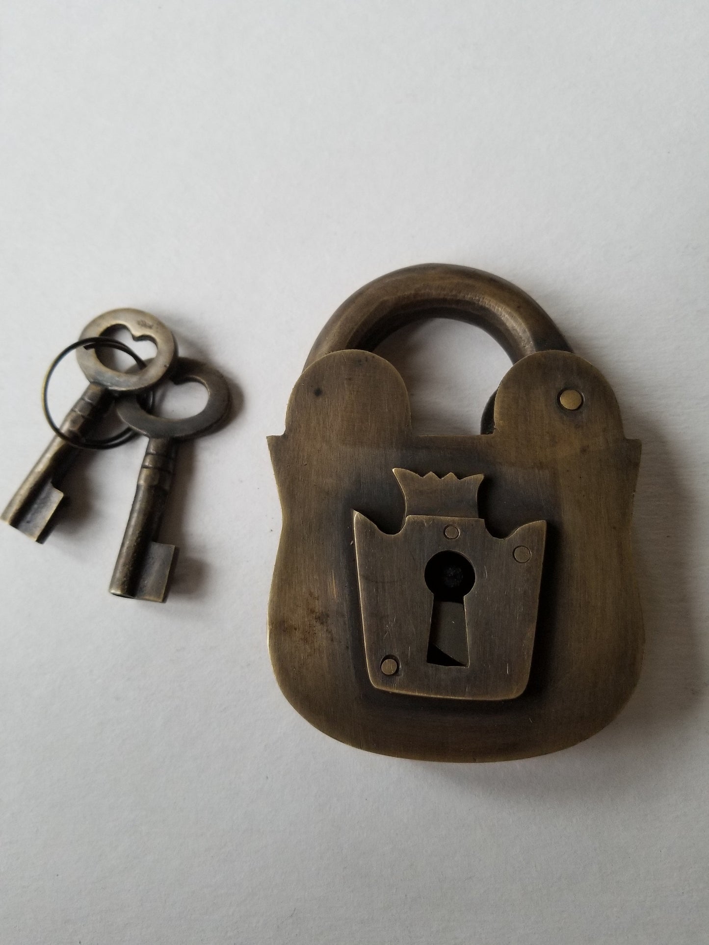 4" PADLOCK Vintage style old antique solid brass 2 key heavy age lock #L5
