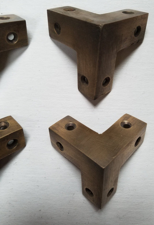 4 Rare Square Antique Industrial Solid Brass Box Chest Corner Bracket, Brace Embellishment #X3