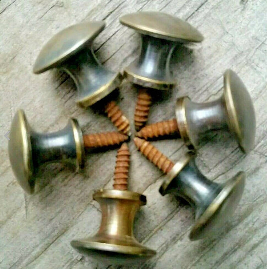 6 Antique Vintage Style Barrister Bookcase Knobs 3/4" dia. Solid Tarnished Brass #K1