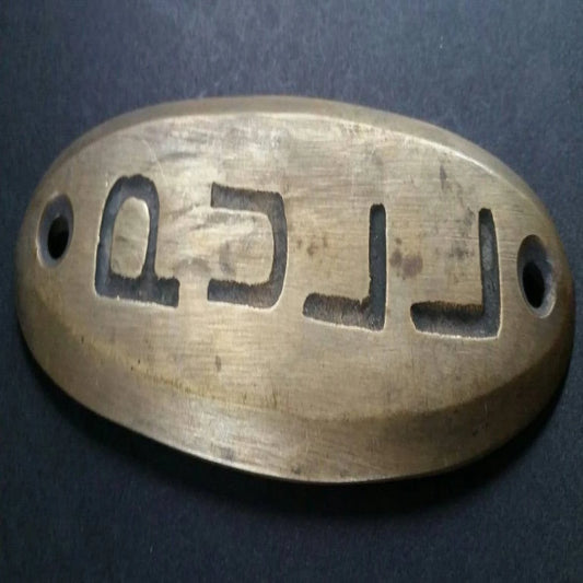 PULL Door or Bell sign Antique Original Reclaimed Art Deco Solid Brass 4" #F7