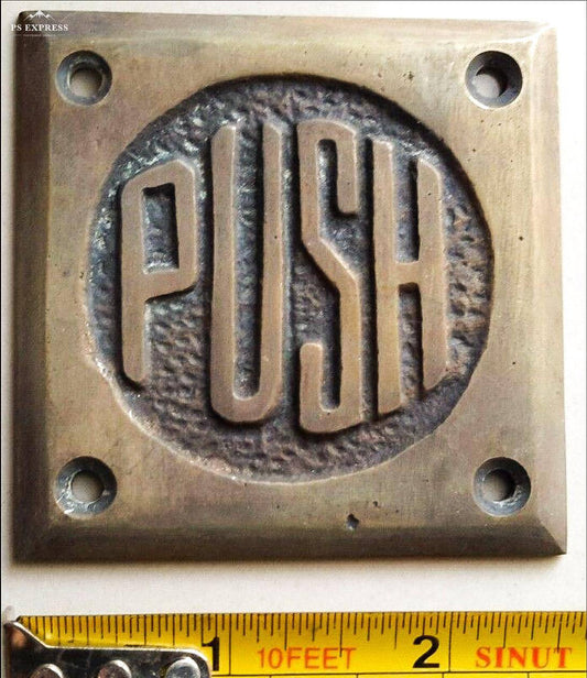Art Deco Door PUSH sign Rare Unique Antique solid brass 2 1/2" #F9