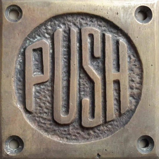 Art Deco Door PUSH sign Rare Unique Antique solid brass 2 1/2" #F9