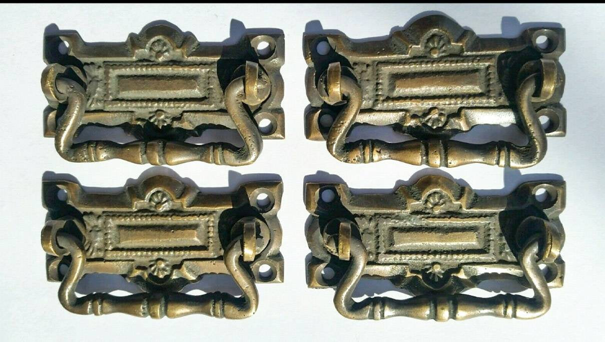 4 Horizontal Victorian Antique Style Brass Ornate Handles Cabinet , Furniture Pulls 2-5/16"wide #H35