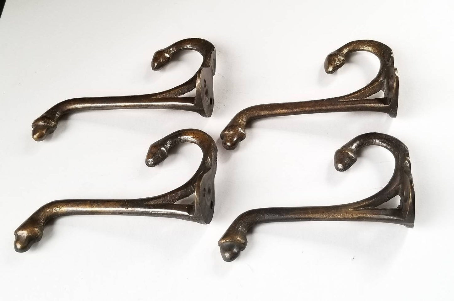 4 Antique Vintage Style solid Brass Double Hat, Coat, School House Hooks with Acorn Tips #C12