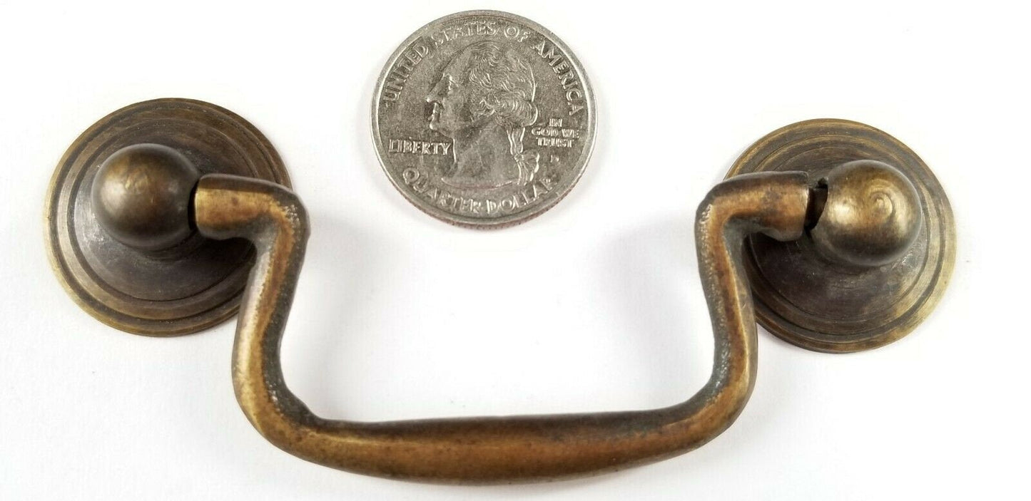 2 Antique Style Brass Swan Neck Bail Pull Drawer Cabinet Handles 2-3/4"cntr #H43