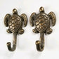 2 Sm.Sea Turtle Coat Hat Towel Hooks Solid Brass Antique Vtg style 2-1/2"l. #C19