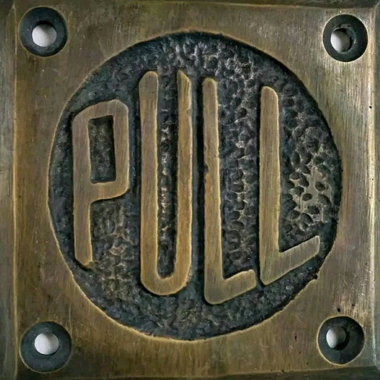 Art Deco Door PULL sign Rare Unique Antique solid brass 2 1/2" #F8