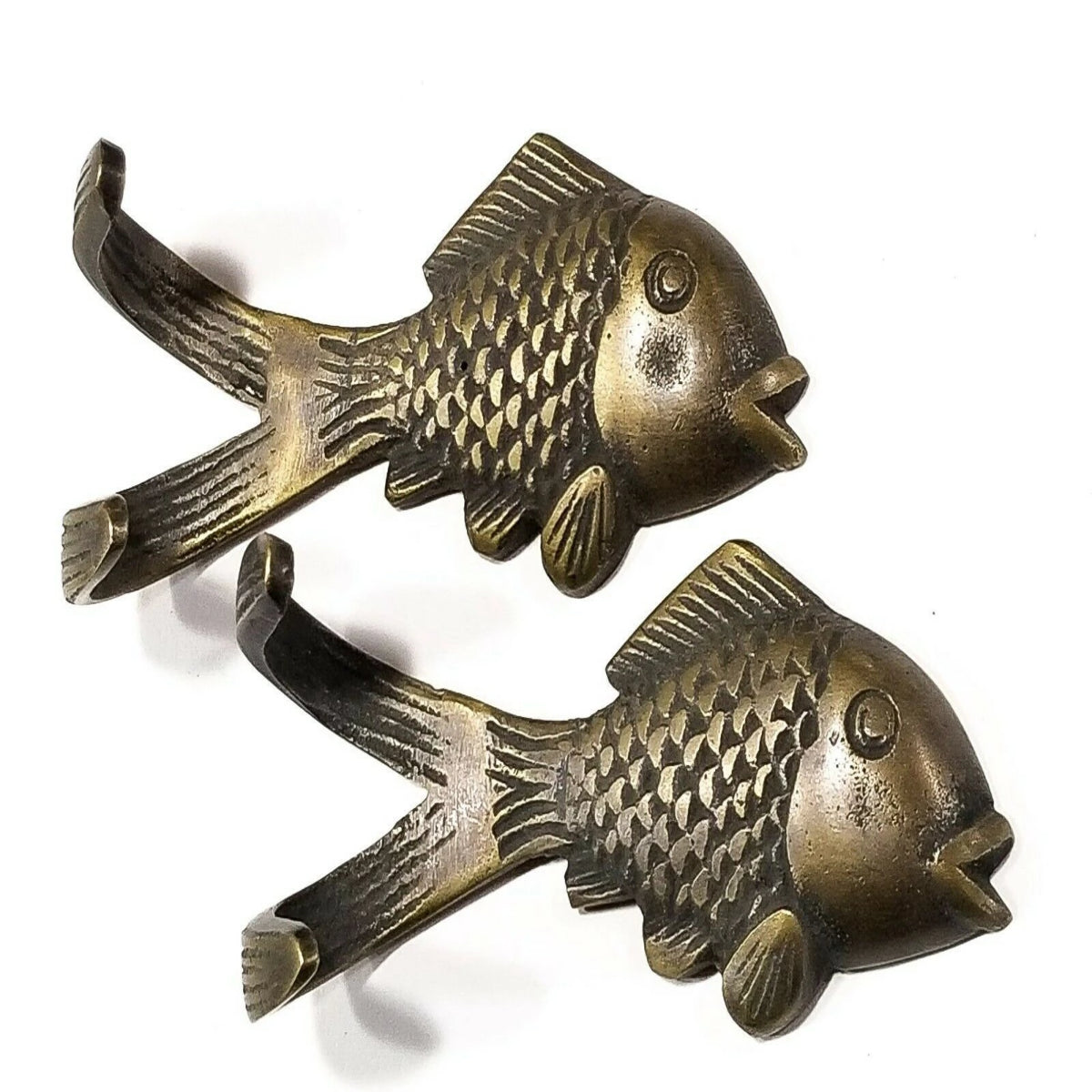 2 Vintage Style FISH HOOKS Solid Brass Coat Hat Towel Hanger, Gift Idea, Fishing, Fisherman 3" #C23