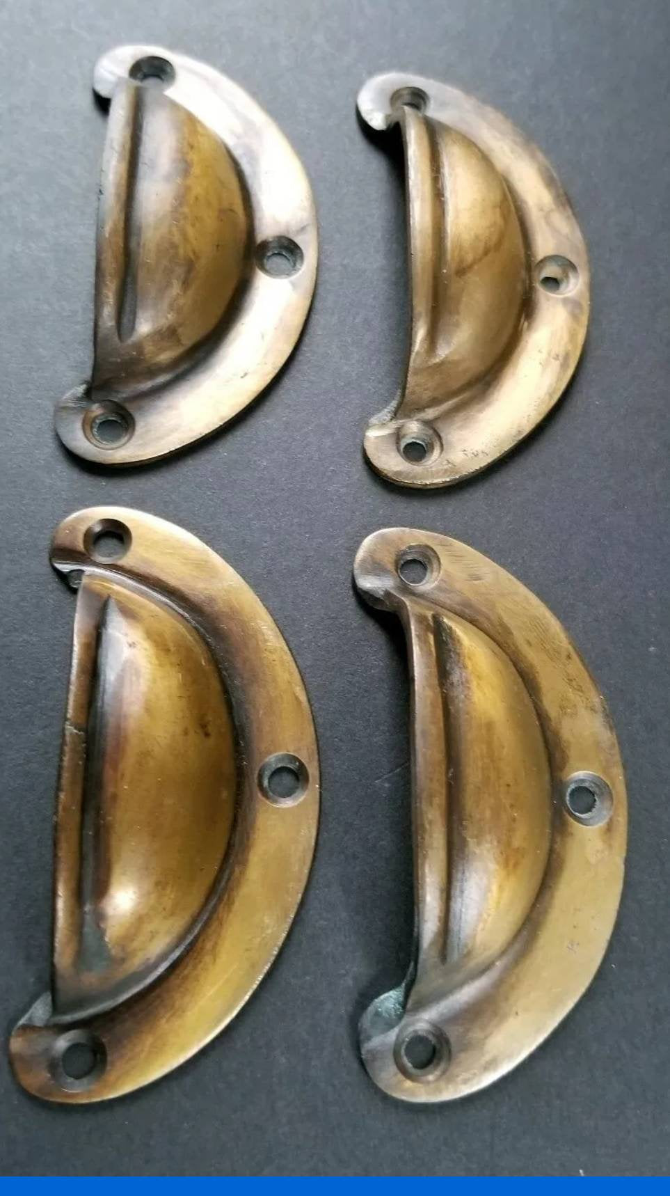 4 small Antique Bin Cup Pull Drawer Caboinet Handle Solid Brass 2-3/4"wide  #A14