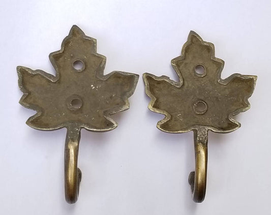 2 Single Maple Leaf Coat Hat Towel Hooks Rustic, Cabin Hooks 3" long #C18