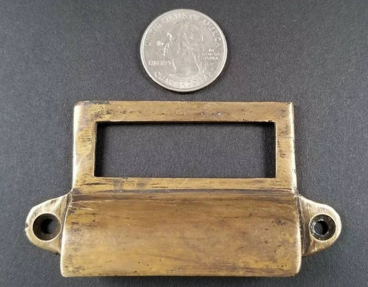 4 Antique Card File Cabinet Handle, File Label Holders w. Cup Bin Pull Handles, Organizing #A17