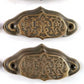 2 Solid Brass Antique Style Victorian, Art Nouveau Apothecary Bin Pull Handles 3-9/16" wide #A4