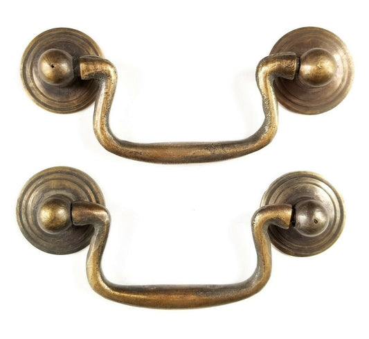 2 Antique Style Brass Swan Neck Bail Pull Drawer Cabinet Handles 2-3/4"cntr #H43