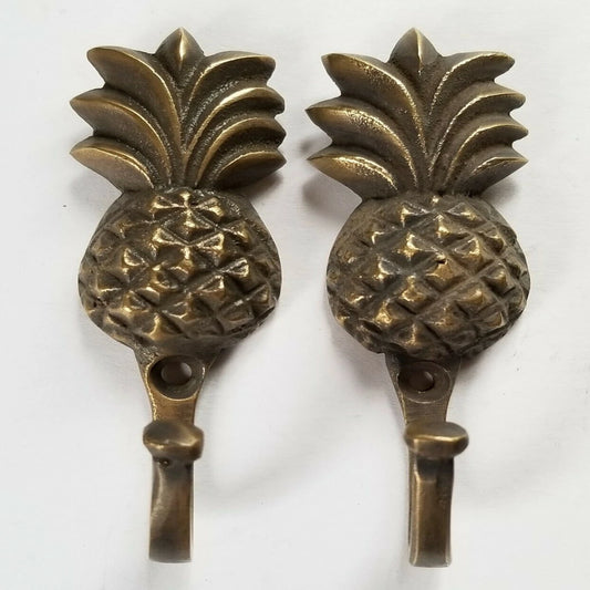 2 Vintage Style PINEAPPLE Fruit Strong HOOK Hanger Brass Coat Hat Hanger 3" #C21