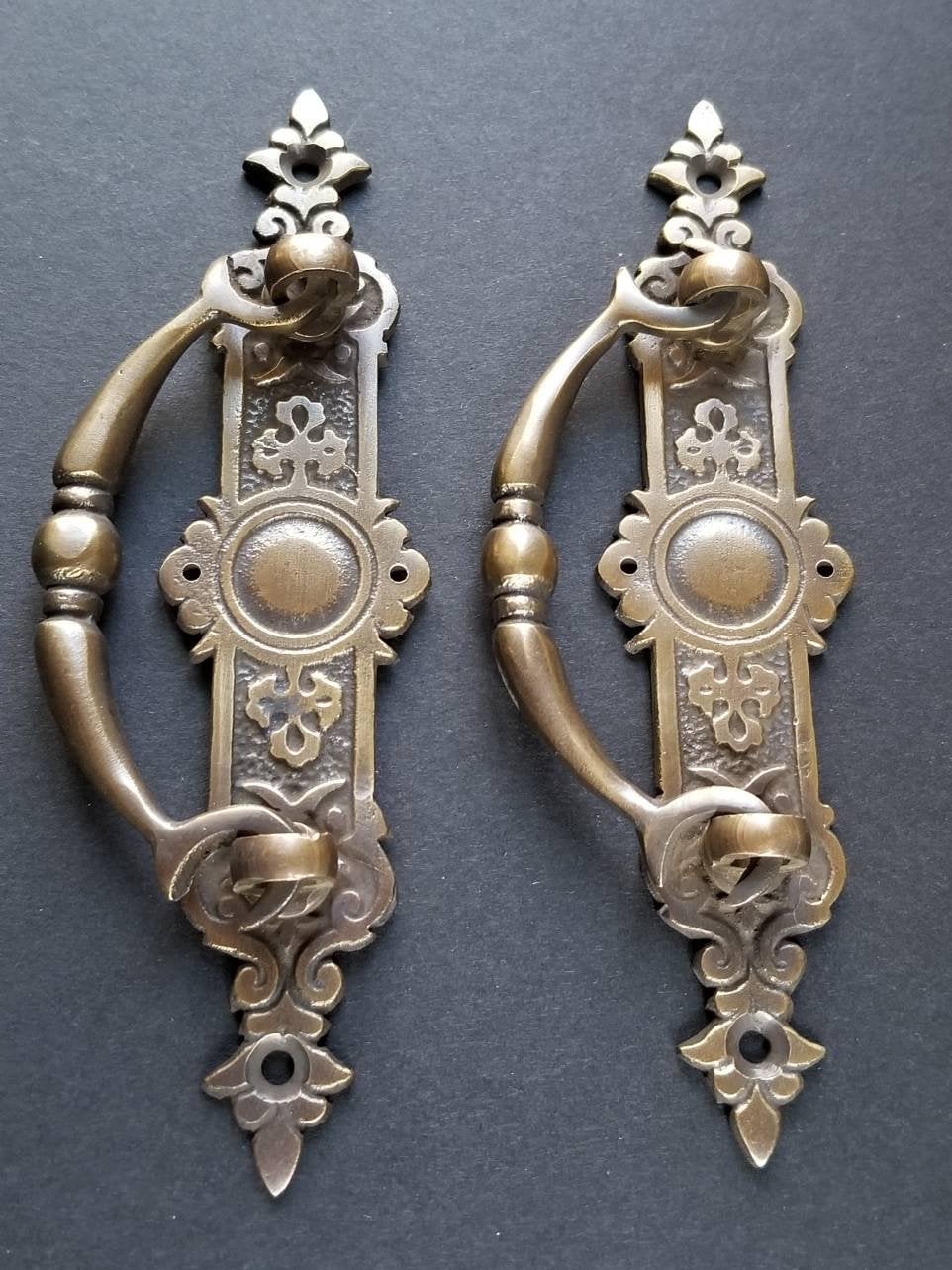2 East Lake Victorian Antique-Style Solid Brass Handles Pulls Hardware 5-1/4"w #H44