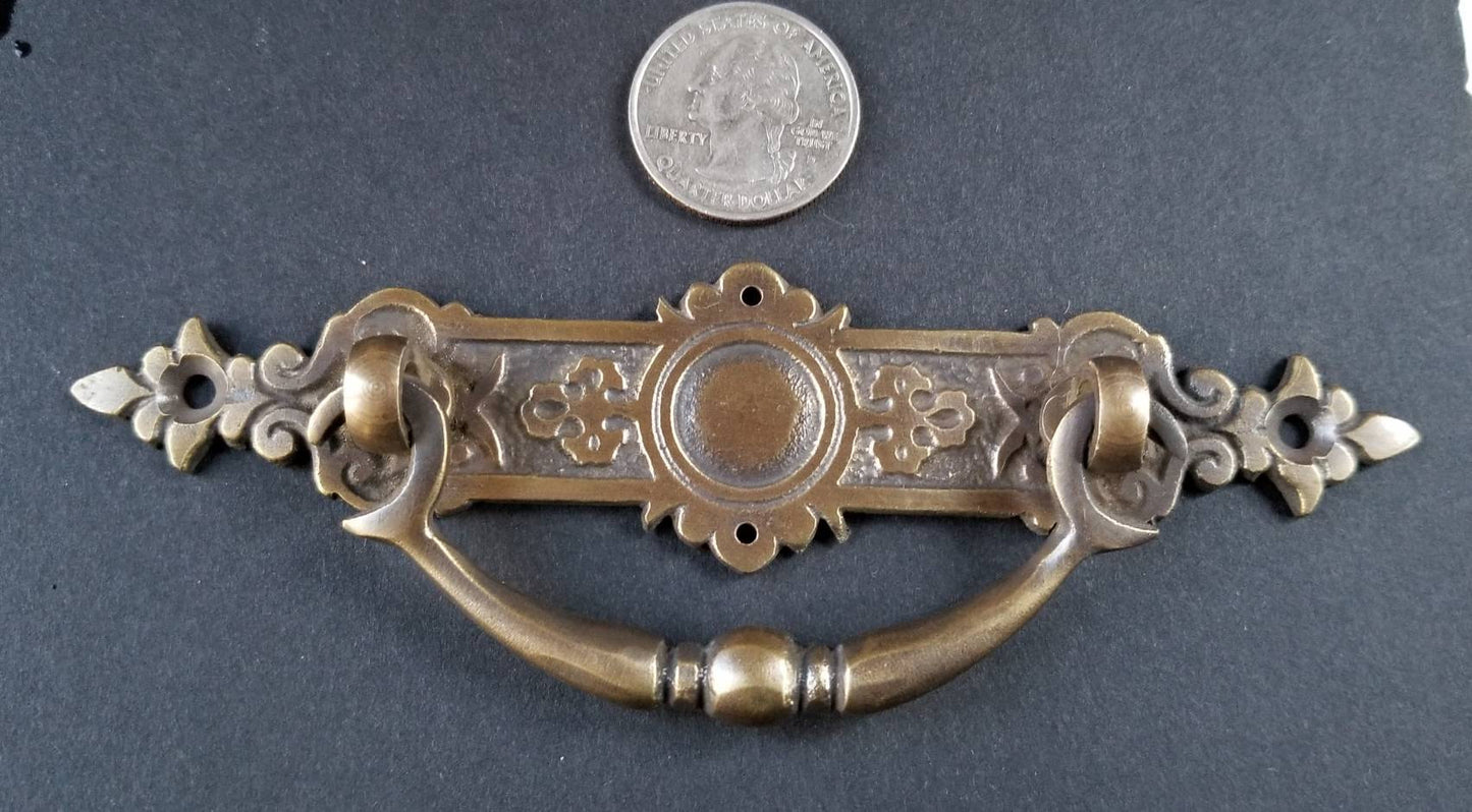 2 East Lake Victorian Antique-Style Solid Brass Handles Pulls Hardware 5-1/4"w #H44