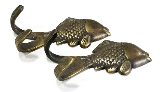2 Vintage Style FISH HOOKS Solid Brass Coat Hat Towel Hanger, Gift Idea, Fishing, Fisherman 3" #C23
