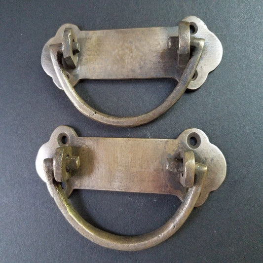 2 Antique Solid Brass Dresser, Tool Chest, Trunk Handles 4" w #Z24