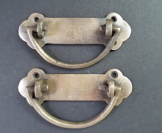 2 Antique Solid Brass Dresser, Tool Chest, Trunk Handles 4" w #Z24