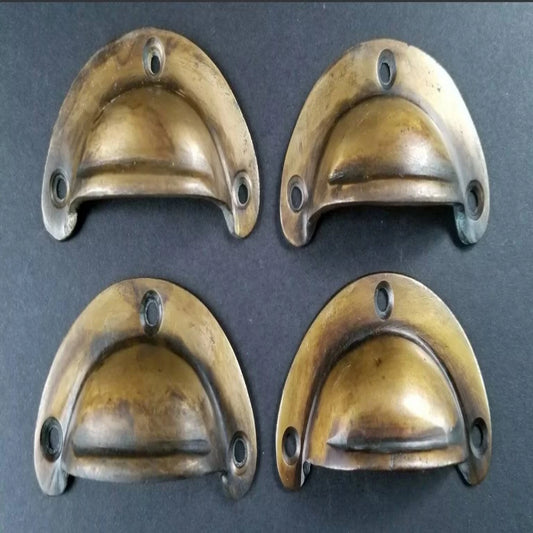 4 small Antique Bin Cup Pull Drawer Caboinet Handle Solid Brass 2-3/4"wide #A14