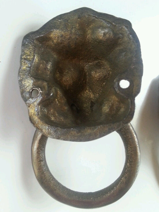 2 Solid Brass Ornate Lion Head ring drawer pulls handles 1 7/8"w x 3"t doorknocker #H12