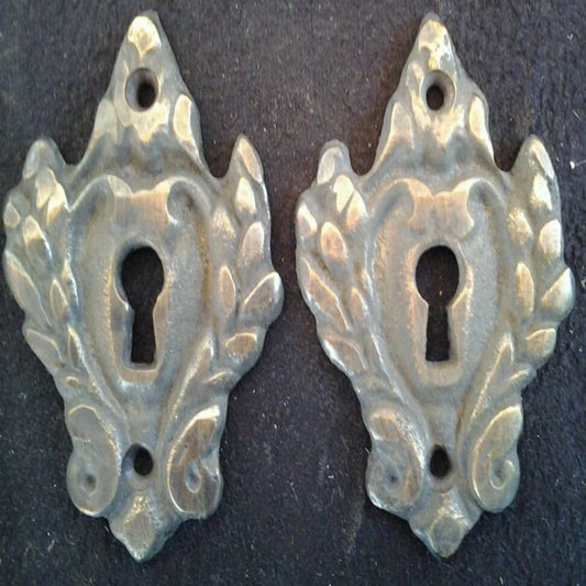 2 vintage antique escutcheons, key hole covers ,hand made, solid brass, jewelry component #E1