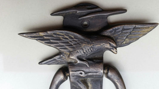 Solid Tarnished Brass Spreadwing Eagle Doorknocker Traditional, Nature Inspired, 5 5/8" long #D1