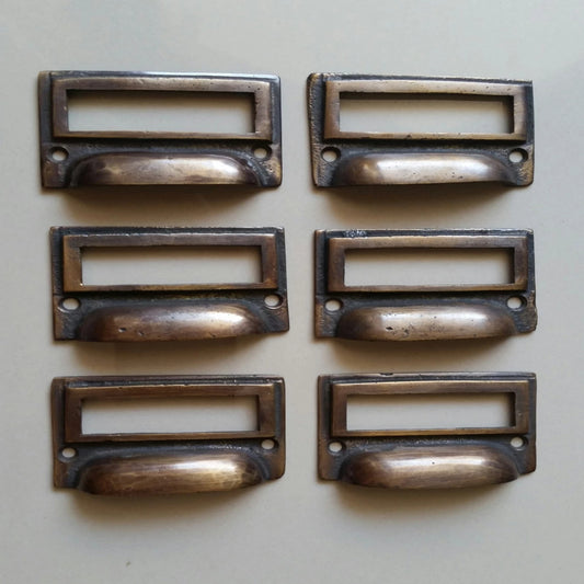6 Antique Style Card File Cabinet Handle, Label Holders with Cup Bin Pull Handles, Organizing #F1
